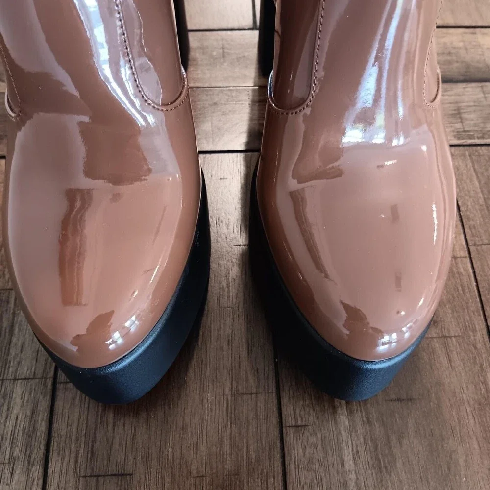 GB Gianni Bini Levi Tate Patent Platform Mid Boots Womens Sz 6 Caramel Brown NEW